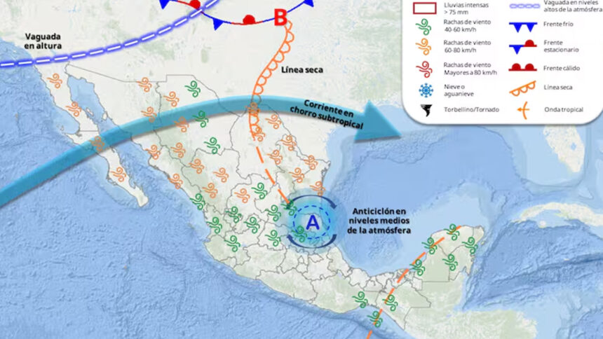 Pronostican lluvias intensas, granizo y fuertes vientos en varias regiones de México