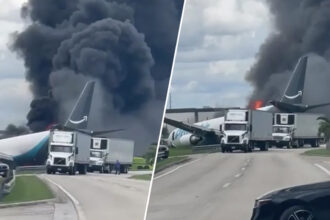 Avión de Amazon en Miami se sale de la pista y se incendia tras aterrizar